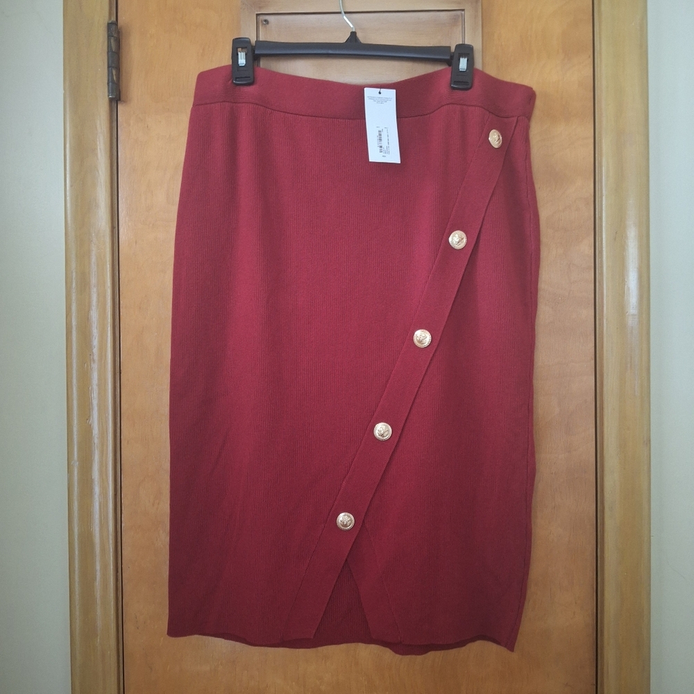 Bold Elements Red Midi Pencil Skirt Size XL